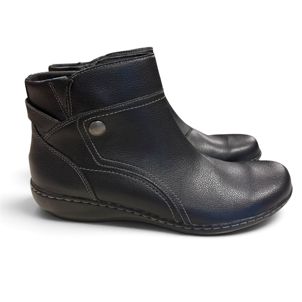 Clarks Women Ashland Mabel Ankle Booties Size US 10M Black Tumbled Leather